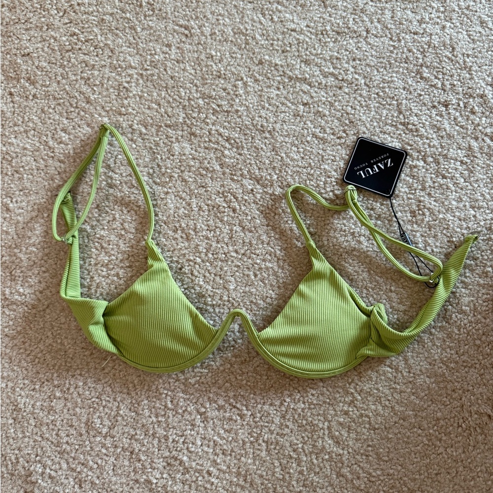Zaful Light Green Ribbed Bra